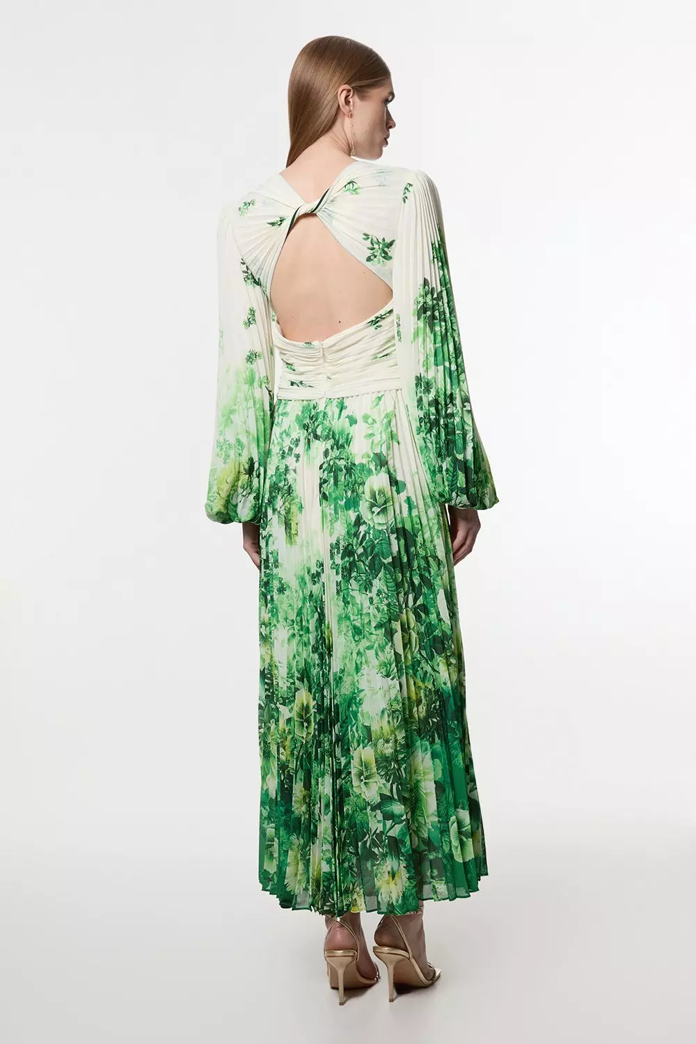 KAREN MILLEN* ガーデン フローラル ツイルマキシプロムドレス Ombre Floral Soft Pleated One Shoulder Maxi Dress | Karen Millen