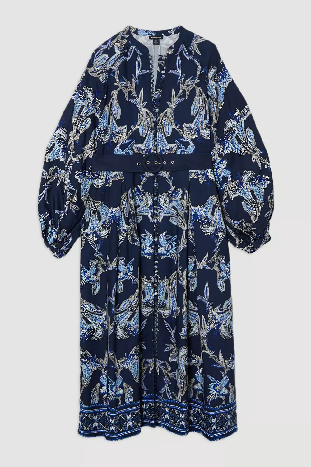 Plus Size Viscose Linen Mirrored Floral Woven Midi Dress