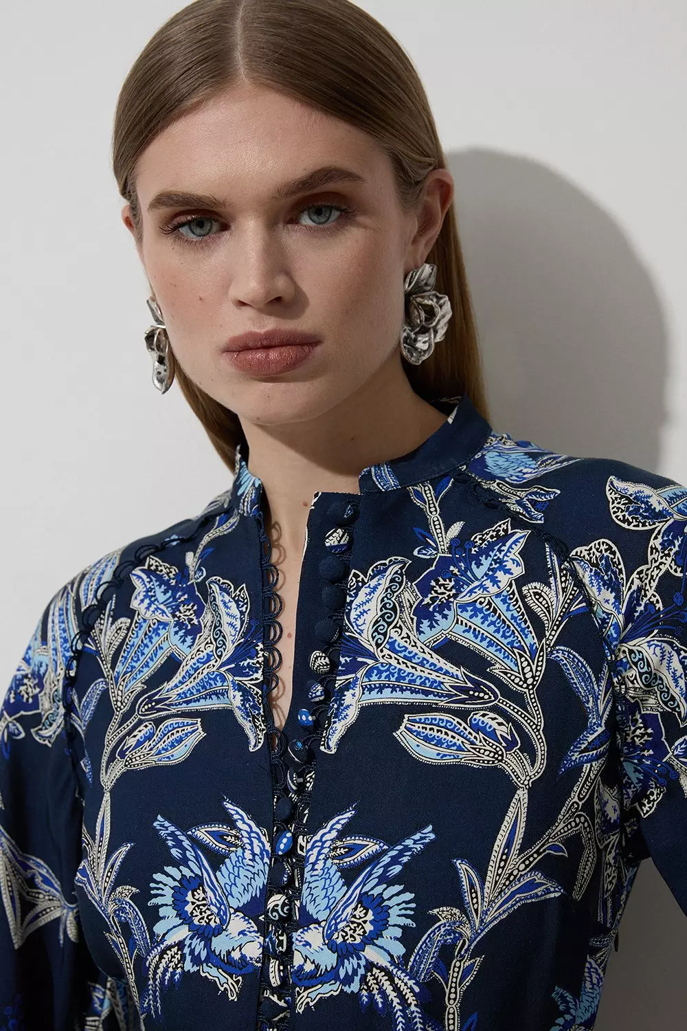 ★Karen Millen★ Mirrored Floral Viscose Linen Mini Dress Viscose Linen Mirrored Floral Woven Mini Dress With Raffia