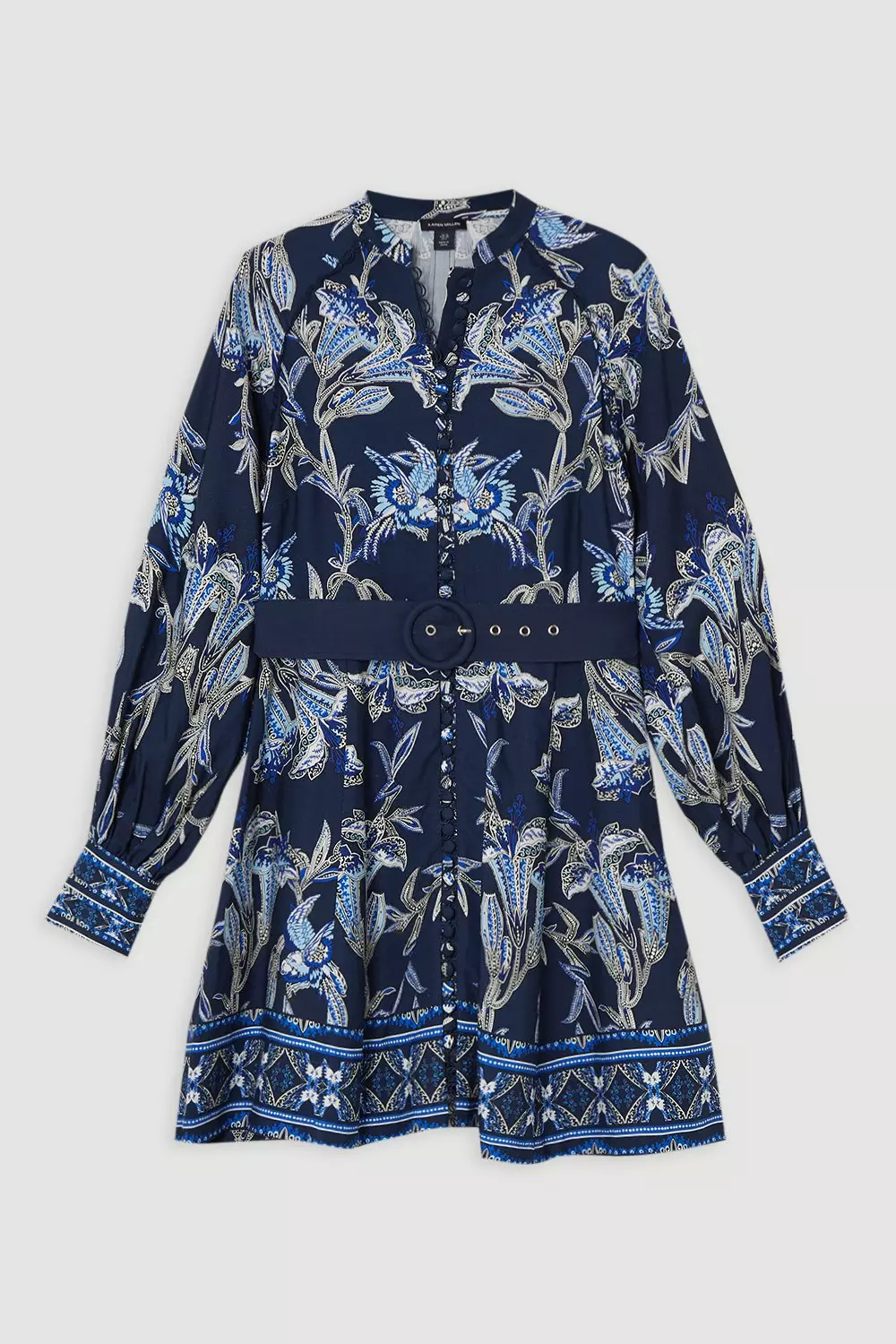 ★Karen Millen★ Mirrored Floral Viscose Linen Mini Dress Viscose Linen Mirrored Floral Woven Mini Dress With Raffia