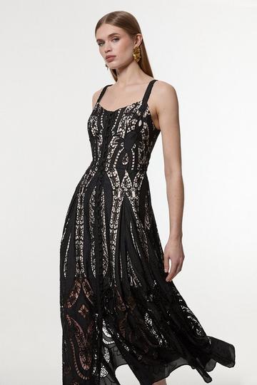 Black Petite Sheer Georgette Cutwork Strappy Woven Maxi Dress