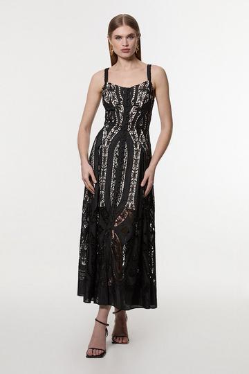 Sheer Georgette Cutwork Strappy Woven Maxi Dress