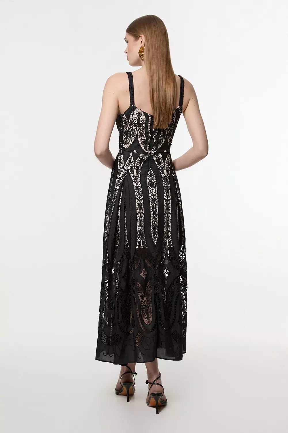Sheer Georgette Cutwork Strappy Woven Maxi Dress | Karen Millen
