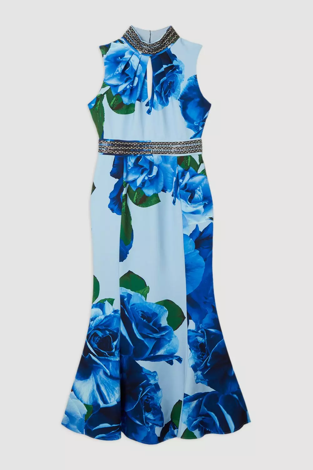 Diamante Trim Rose Woven Maxi Dress | Karen Millen