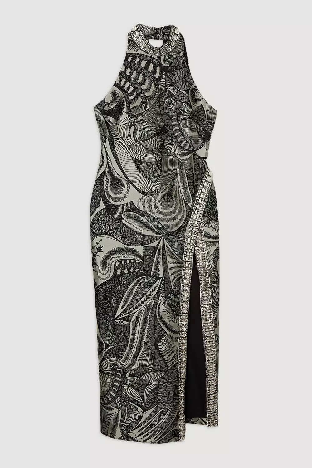 Karen Millen☆Diamante Trim Jacquard Midi Dress【UK発】 KAREN MILLEN Diamante Trim Metallic Jacquard Midi Dress in