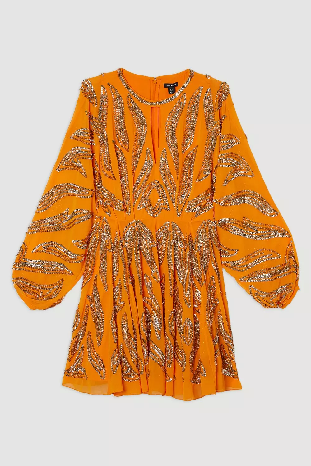 関税送料込【KAREN MILLEN】着物袖装飾ミニドレス Tiger Printed Drama Kimono Woven Mini Dress | Karen Millen