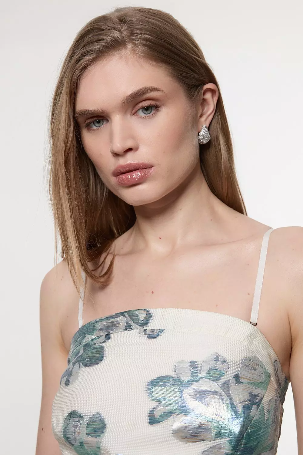 KAREN MILLEN ディアマンテメタリックジャカードプロムドレス Diamante Trim Bodice Detail Metallic Jacquard Prom Dress