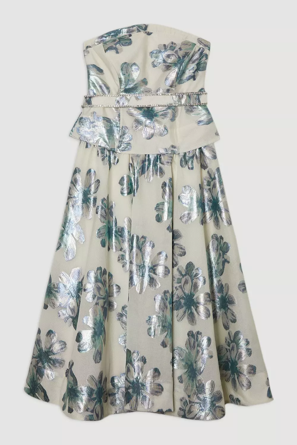 KAREN MILLEN ディアマンテメタリックジャカードプロムドレス Diamante Trim Bodice Detail Metallic Jacquard Prom Dress