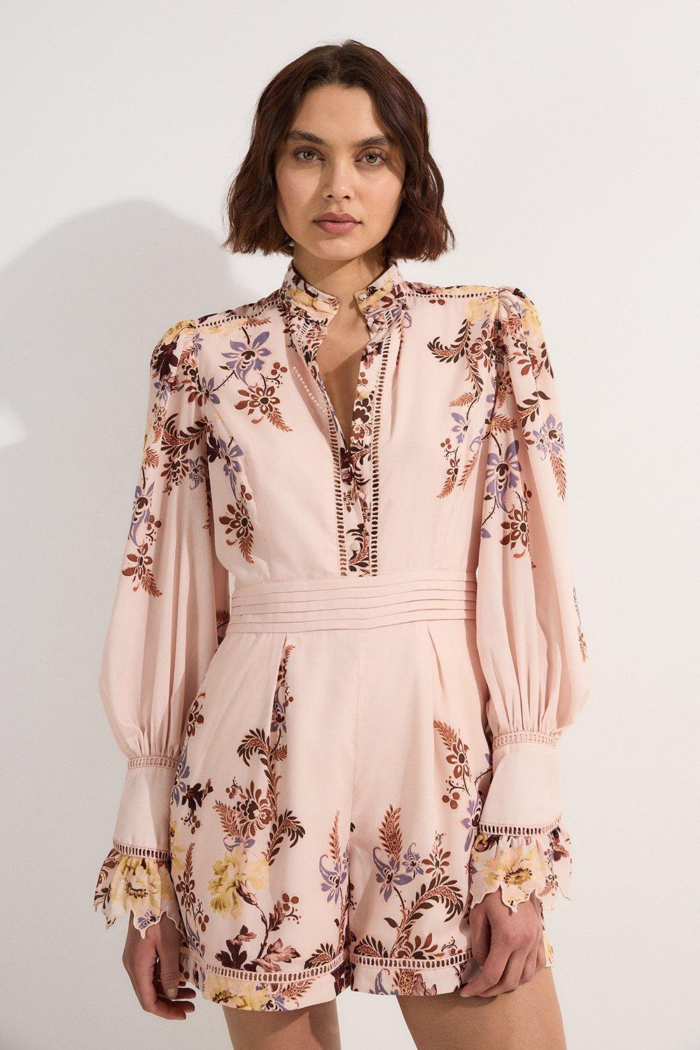 ★Karen Millen★ボイルフローラルボーダーウーブンプレイスーツ Karen Millen☆ラダーレース付きボイルフローラルプレイスーツ