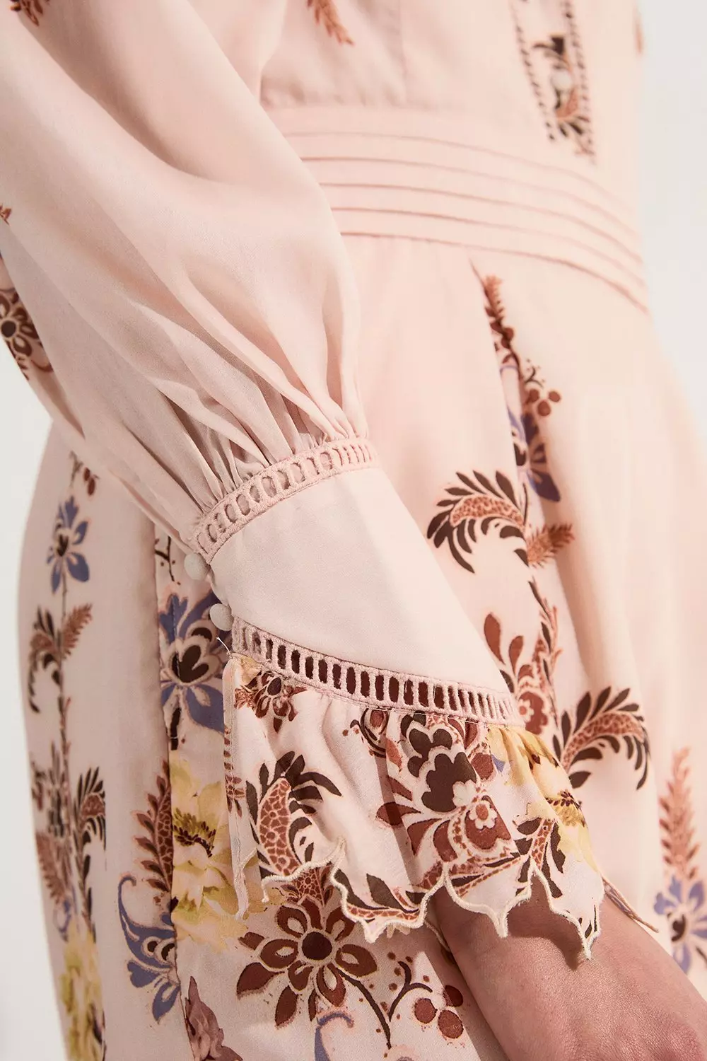 【Karen Millen】カットワークバルーンスリーブ織りマキシドレス KAREN MILLEN】ストライプ ブラック マキシ ドレス 関税込