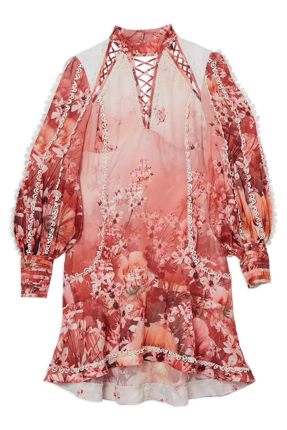 Trailing Floral Woven High Neck Mini Dress | Karen Millen