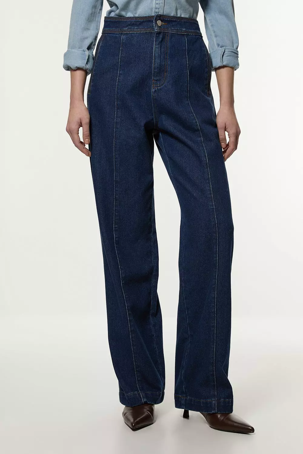 Mid blue Denim Contrast Stitch Detail Straight Leg Jean alternative image