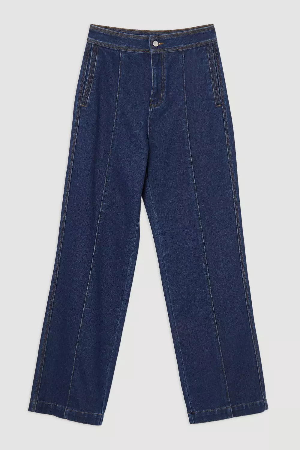 Mid blue Denim Contrast Stitch Detail Straight Leg Jean alternative image