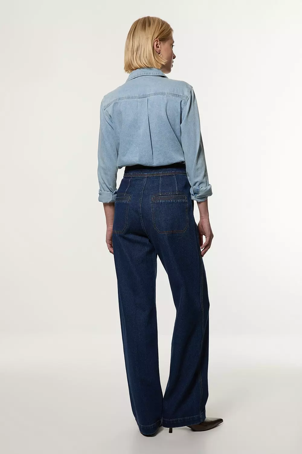 Mid blue Denim Contrast Stitch Detail Straight Leg Jean alternative image