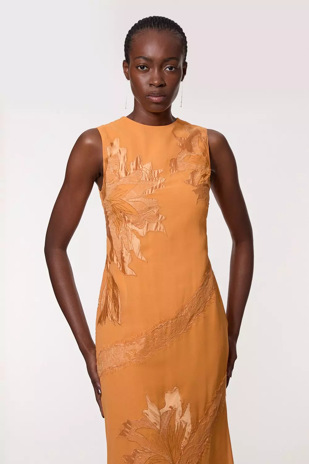 Petite Applique And Lace Georgette Sleeveless Woven Maxi