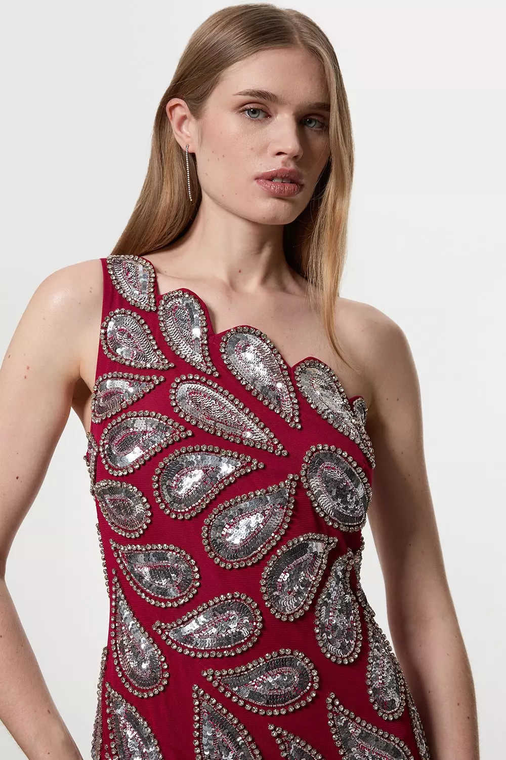 Paisley Embellished One Shoulder Maxi Dress | Karen Millen