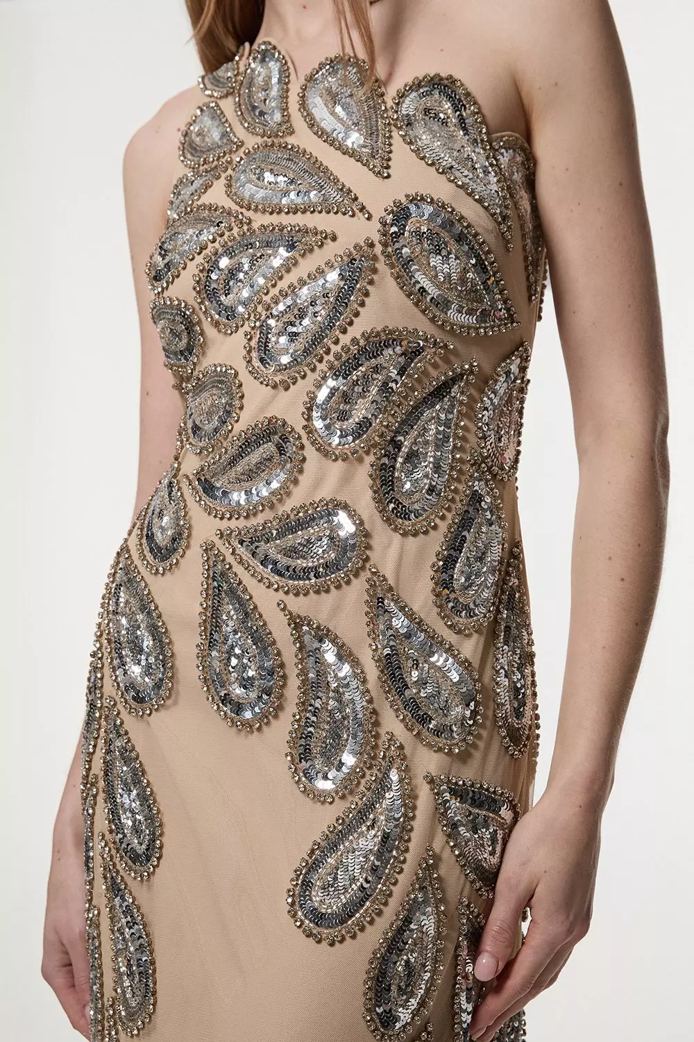Paisley Embellished One Shoulder Maxi Dress | Karen Millen