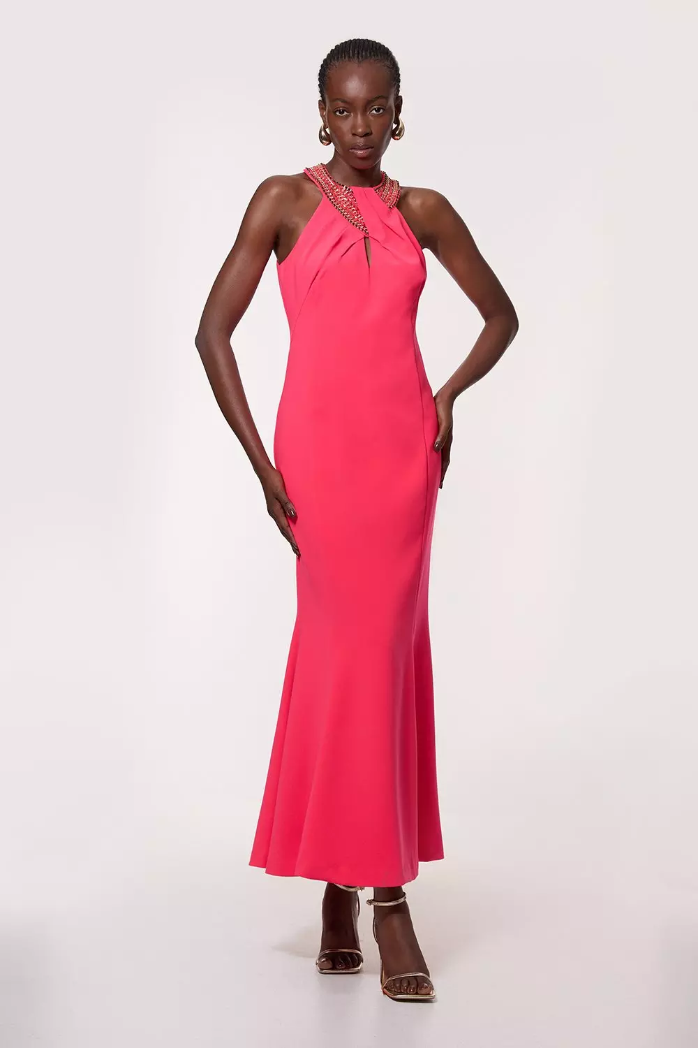 関送込【KAREN MILLEN】エナメルチェーンディテールマキシドレス bkk23447_coral_xl?$