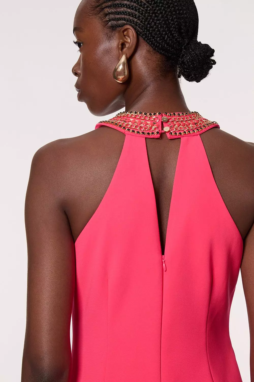 ★Karen Millen★ エナメルチェーンディテールホルタードレス bkk23447_coral_xl?$
