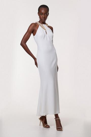 Petite Enamel Chain Detail Halter Maxi Dress ivory