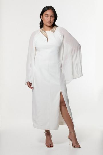 Plus Size Enamel Chain Detail Kimono Maxi Dress ivory