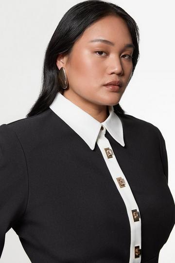 Plus Size Techno Cotton Woven Maxi Dress With Contrast Placket mono