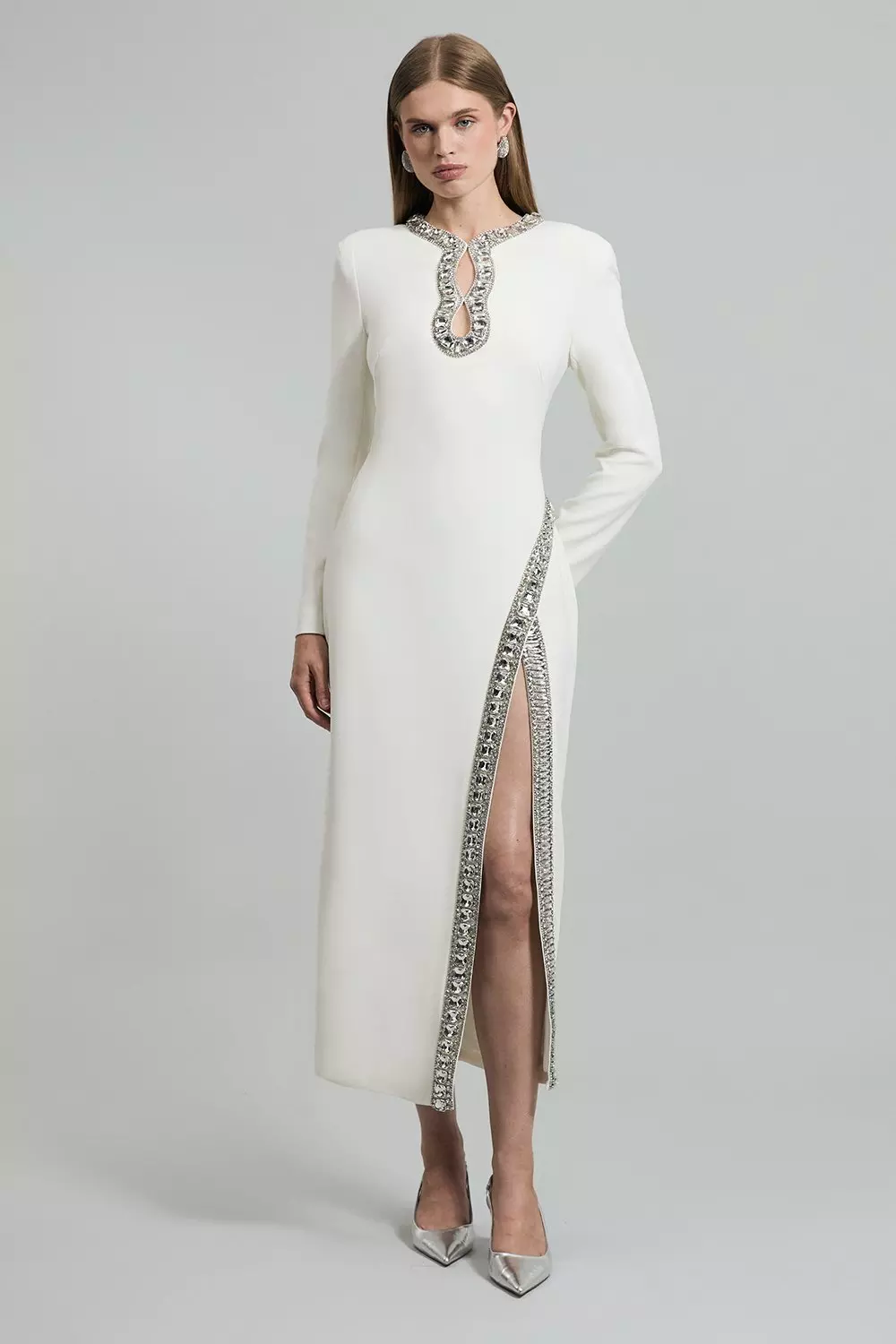 【KAREN MILLEN】カットアウトクリスタル装飾織りマキシドレス bkk23468_ivory_xl?$
