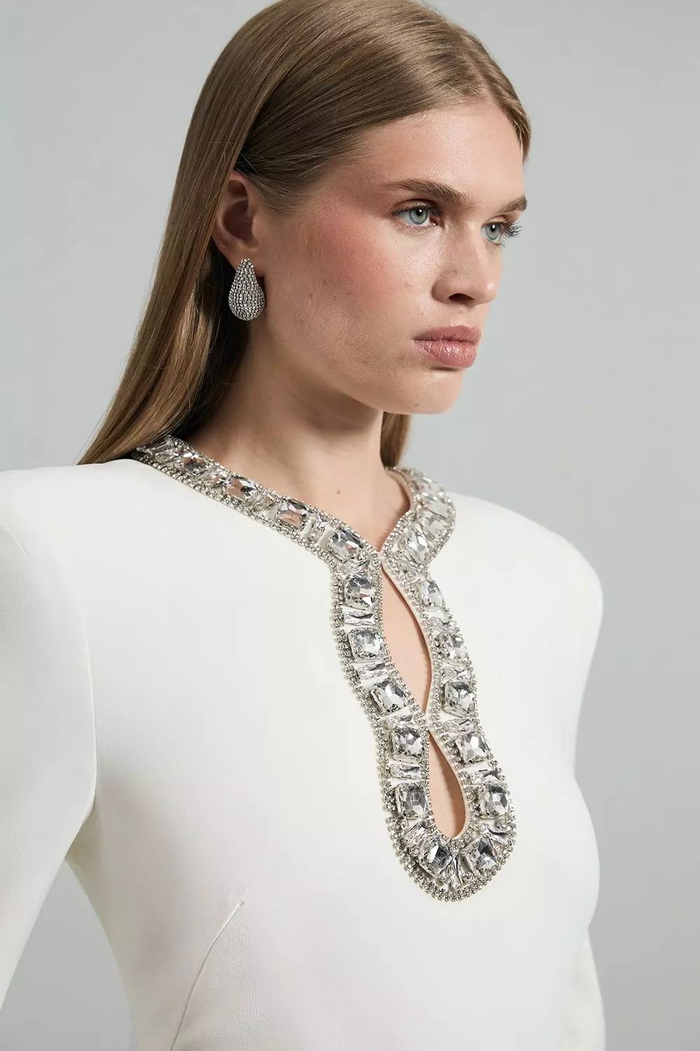 Cut Out Crystal Embellished Woven Maxi Dress | Karen Millen