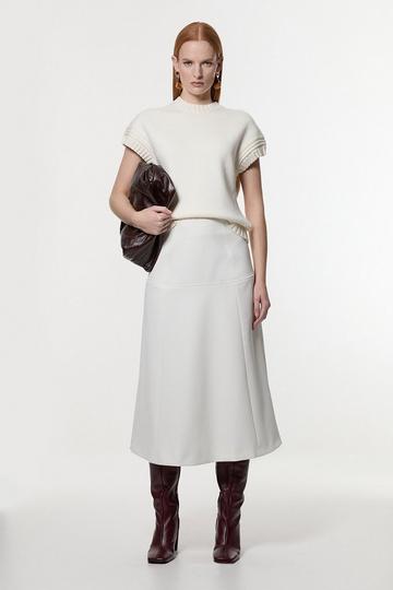 Petite Tailored Textured Full Midi Skirt ivory