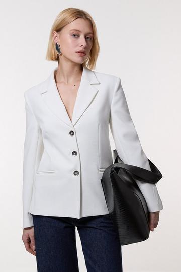 Petite Tailored Textured Single Breasted Jacket ivory