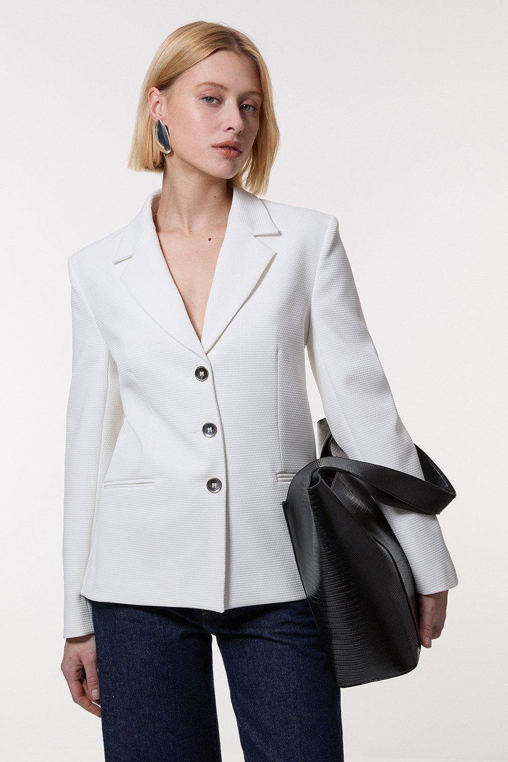 Ivory Tailored Textured Single Breasted Jacket