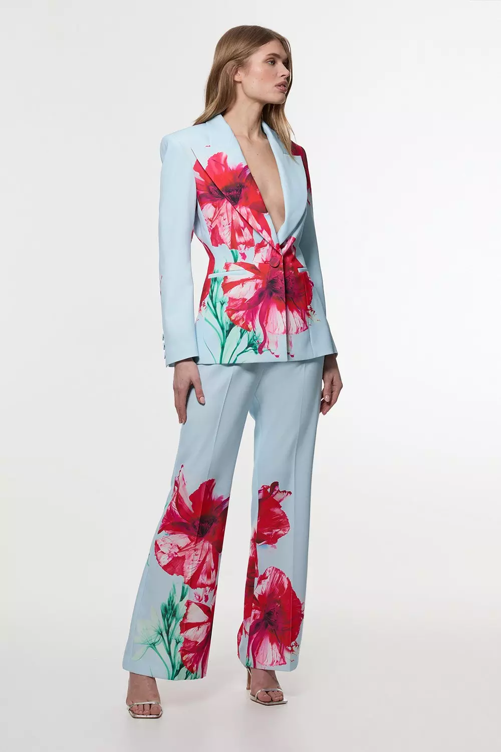 Tailored Crepe Placed Floral Single Breasted Blazer | Karen