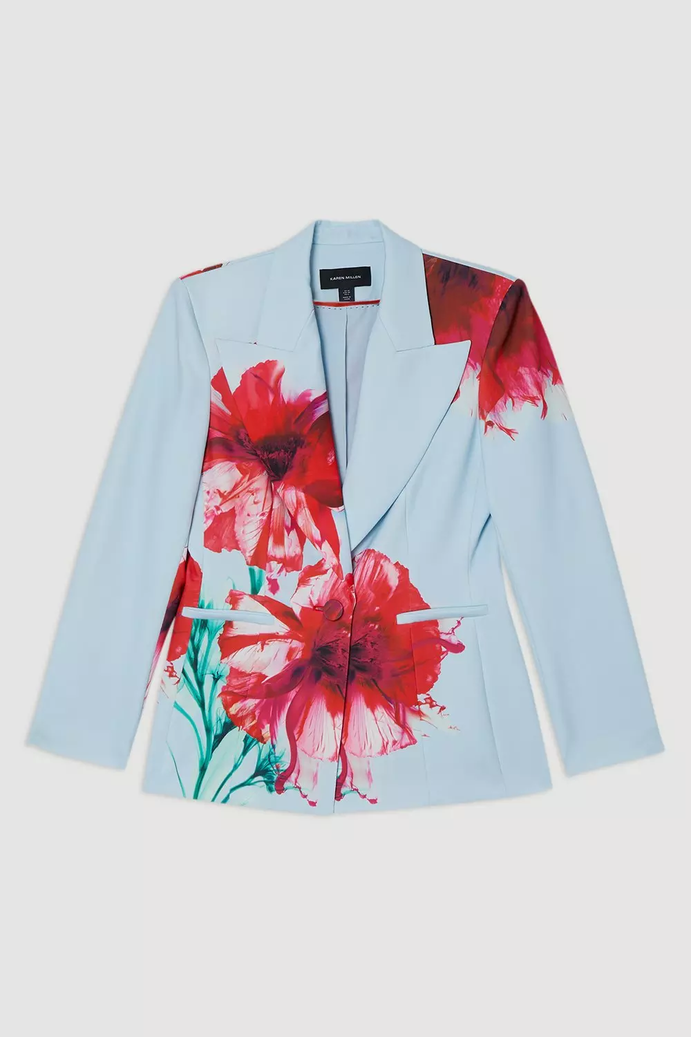 KAREN MILLEN テーラード シングル ブレザー 長袖 Vネック 花柄 Tailored Crepe Placed Floral Single Breasted Blazer | Karen