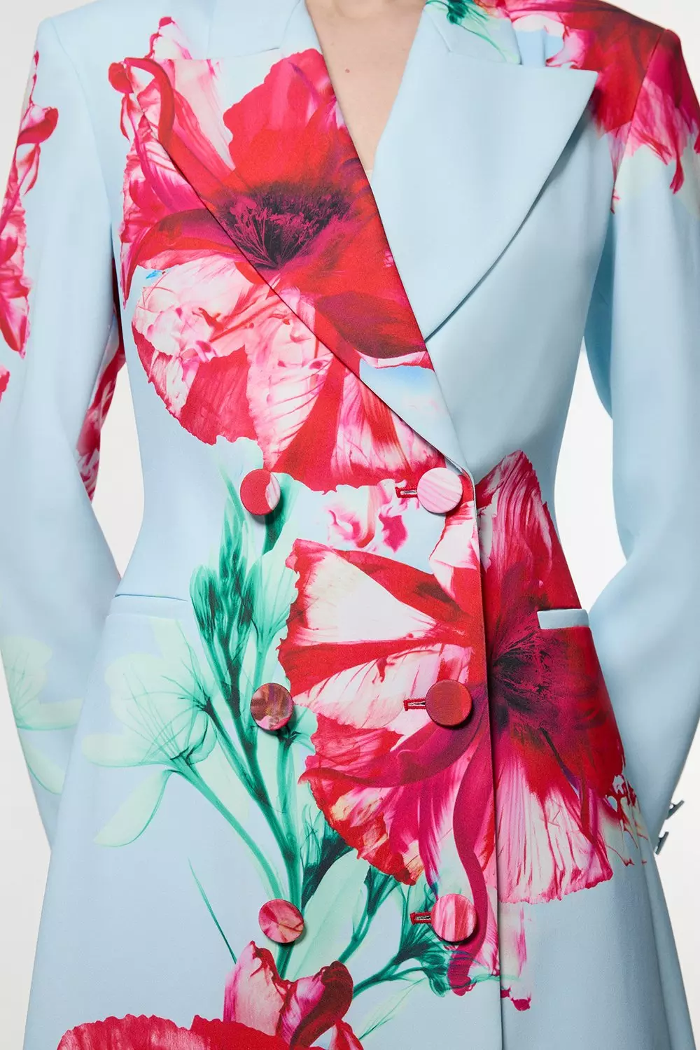 英国【Karen Millen】花柄フルスカートダブルブレストジャケット Tailored Crepe Placed Floral Full Skirted Tailored Double
