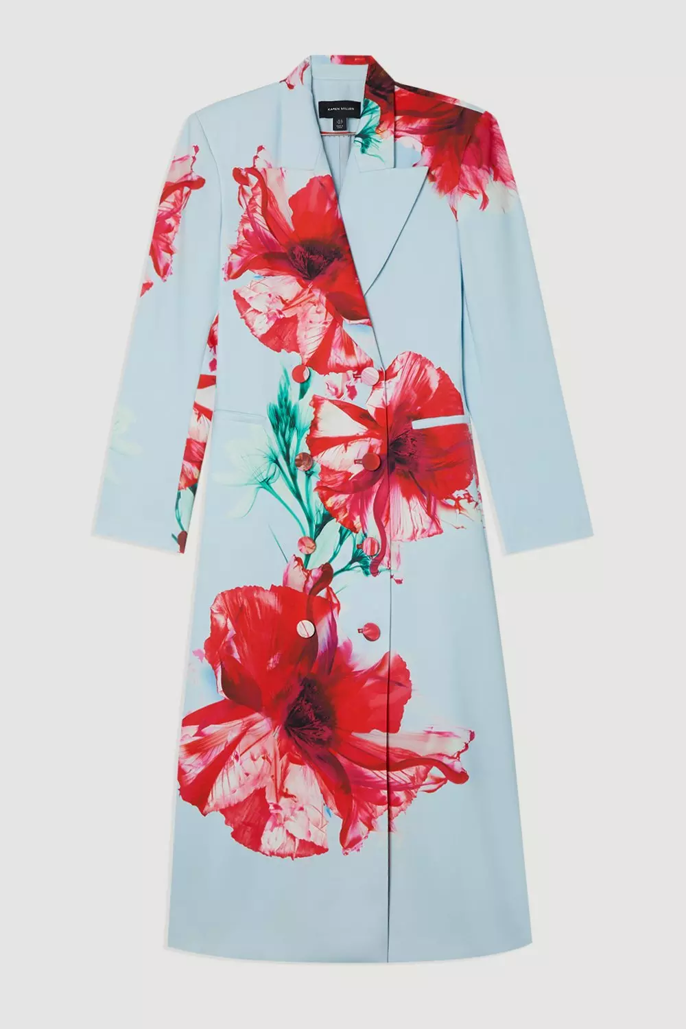 英国【Karen Millen】花柄フルスカートダブルブレストジャケット Tailored Crepe Placed Floral Full Skirted Tailored Double