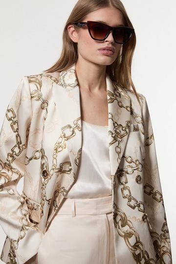 Structured Viscose Satin Chain Print Tailored Double Breasted Blazer multi