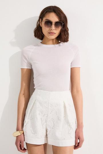White Cutwork Broderie Woven Short