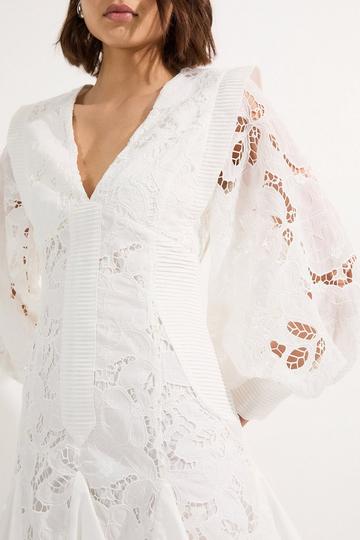 Cutwork Broderie Drama Sleeve Woven Mini Dress white