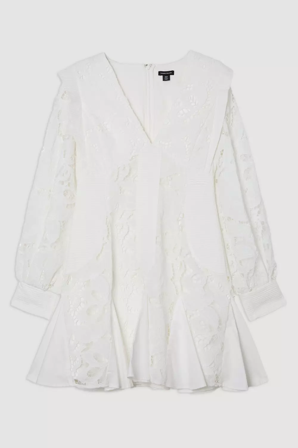 【KAREN MILLEN】カットワークドラマスリーブ織りミニドレス Cutwork Eyelet Drama Sleeve Woven Mini Dress | Karen Millen
