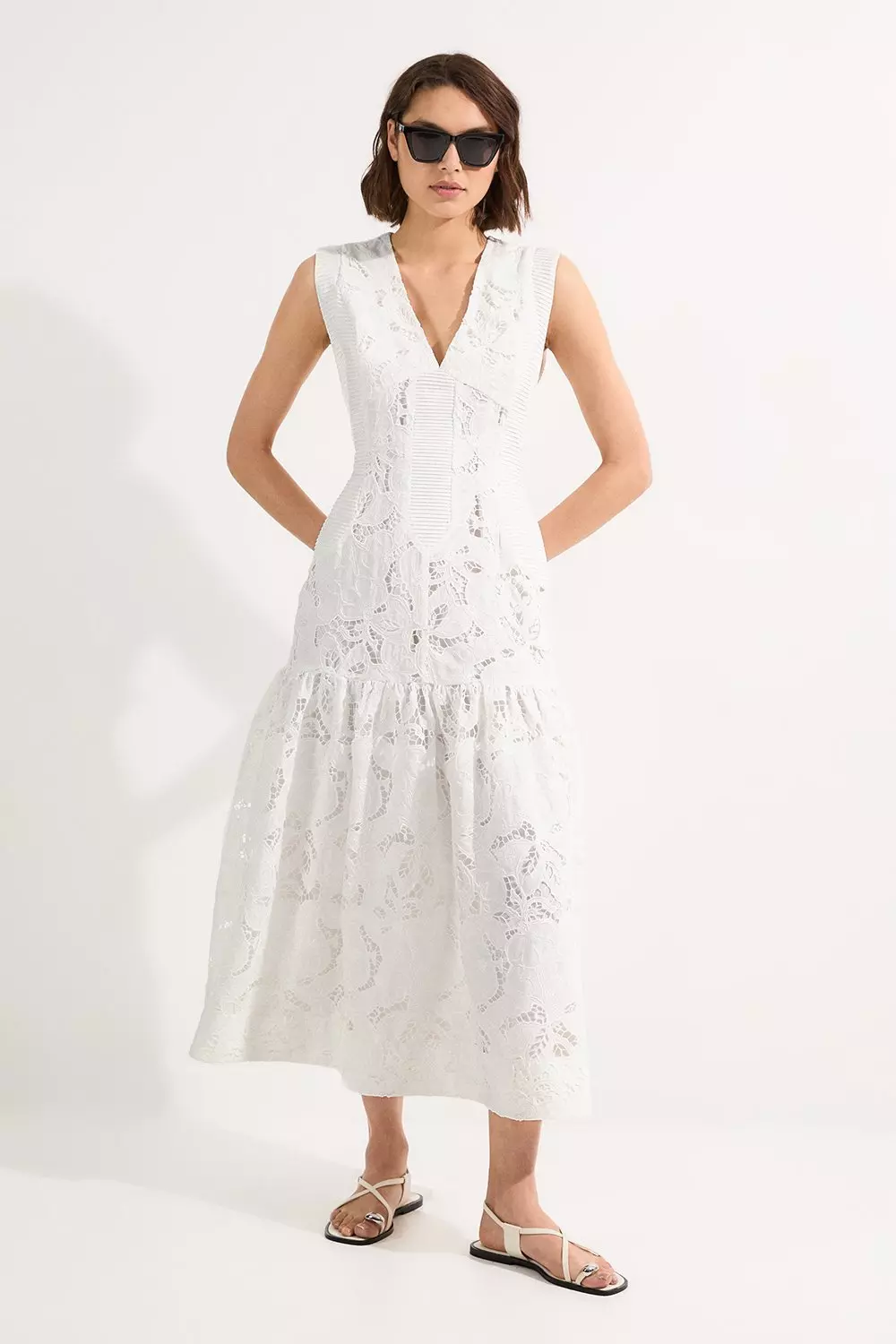 ◆KAREN MILLEN◆コットン ルーシュ ウエスト ミディドレス bkk16908_white_xl?$