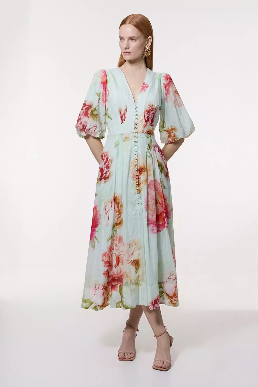 KAREN MILLEN*シルクコットン フローラル パフスリーブドレス bkk17898_yellow_xl?$