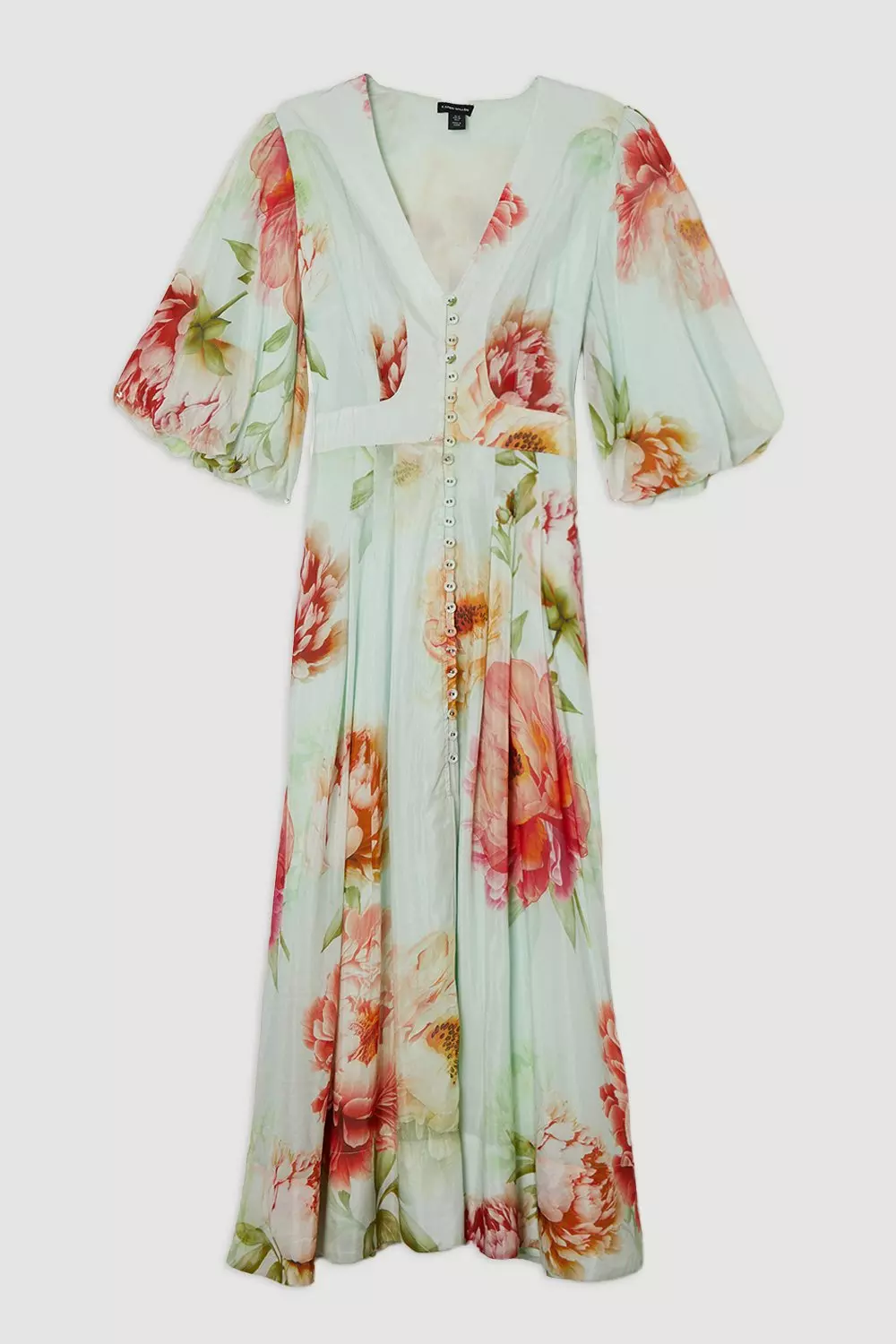Silk Cotton Trailing Floral Puff Sleeve Midi Dress | Karen