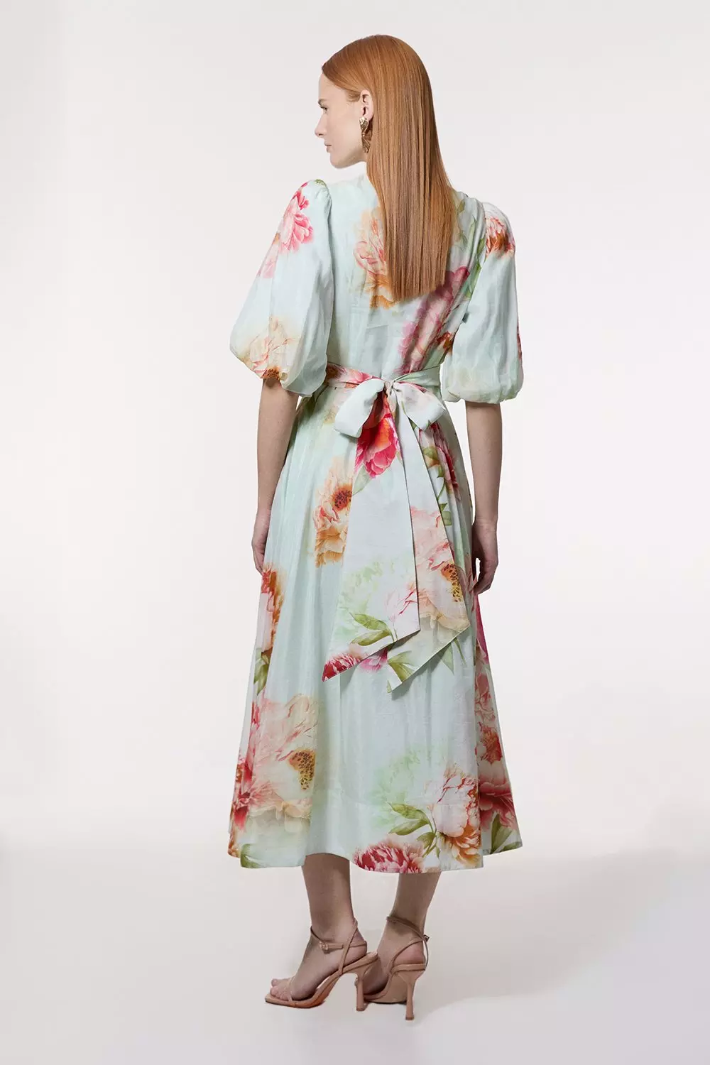 Silk Cotton Trailing Floral Puff Sleeve Midi Dress | Karen