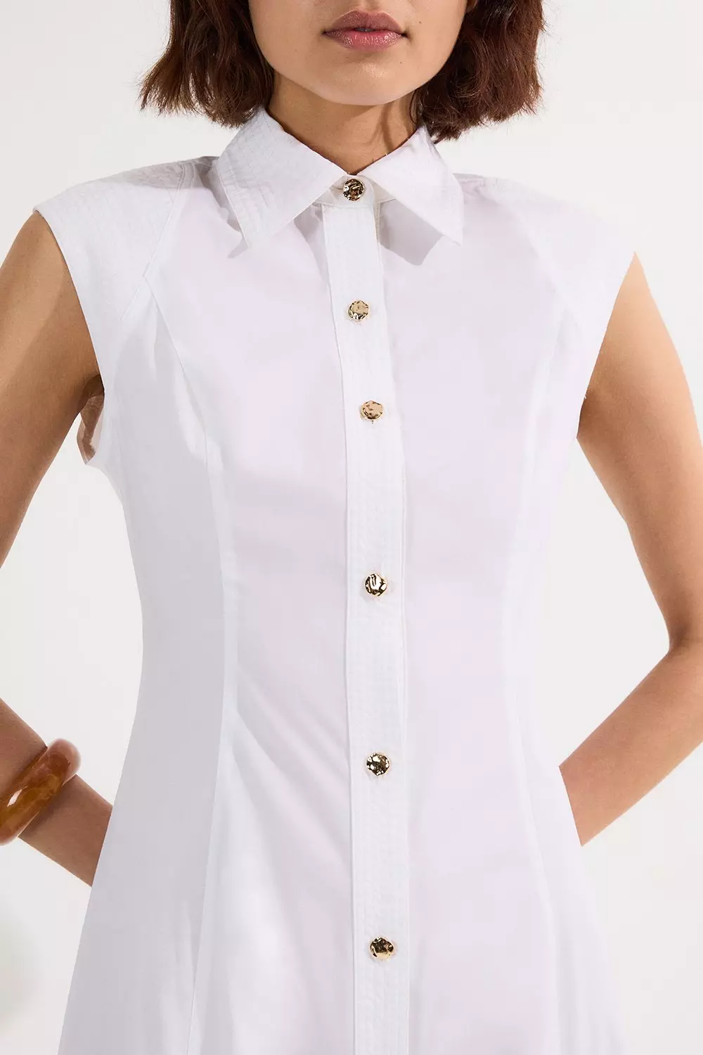 【Karen Millen】コットントップステッチ織りミディシャツドレス KAREN MILLEN】コットン トップステッチ ミディシャツドレス