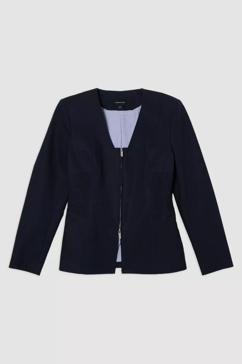 日本未入荷★Karen Millen ジップアップブルゾン Tailored Crepe Printed Mono Floral Single Breasted Blazer