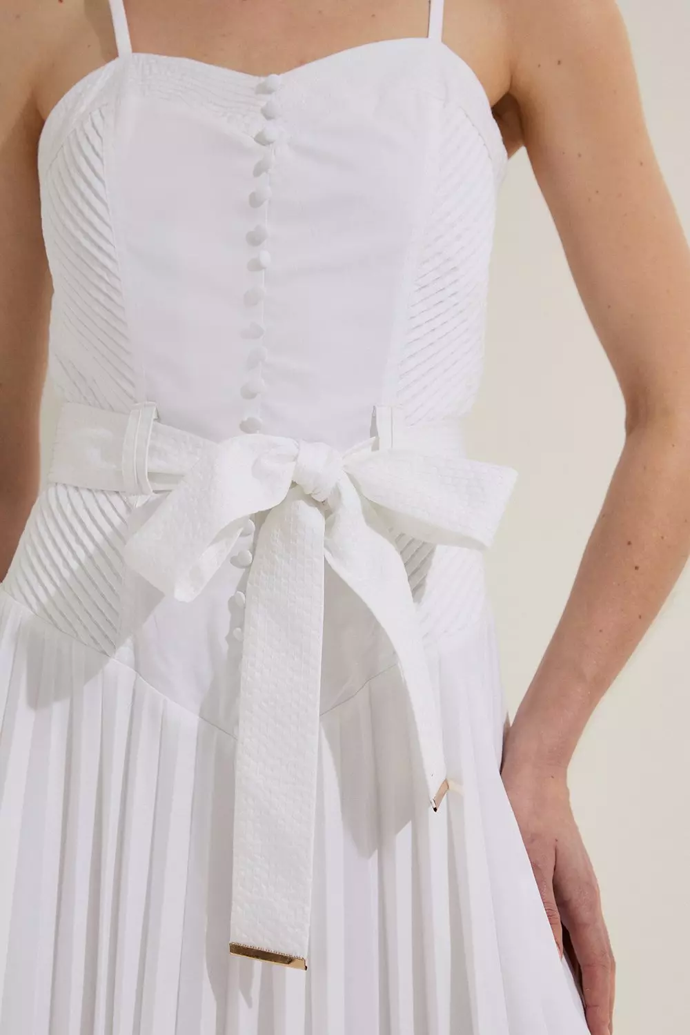 【KAREN MILLEN】コットントップステッチドロップウエストドレス Cotton Top Stitch Dropped Waist Woven Strappy Midi Dress