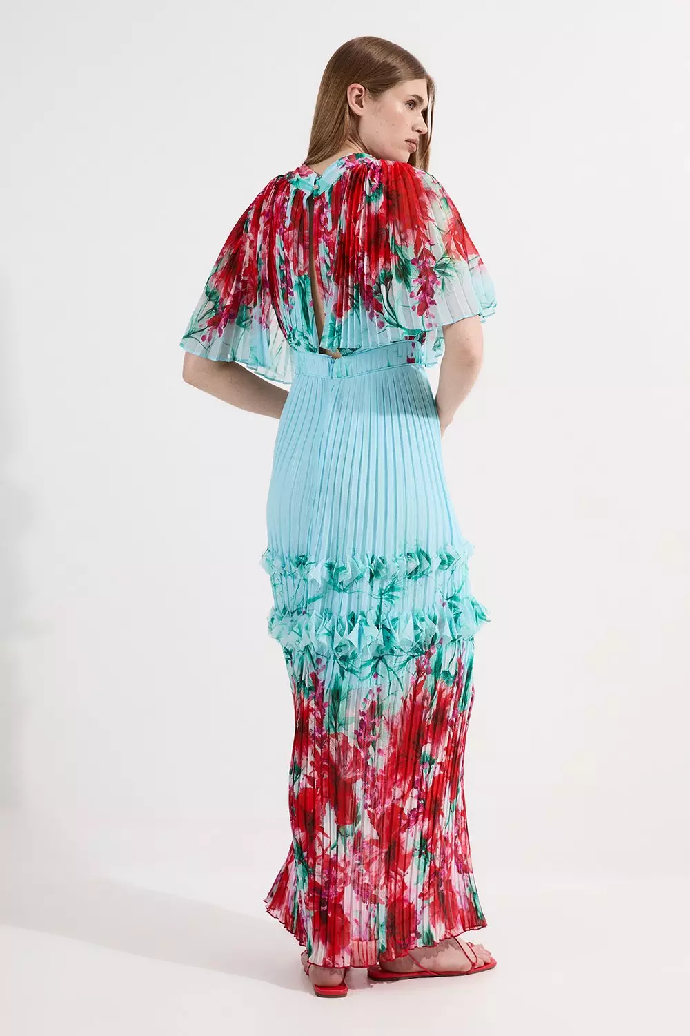 Floral Pleat Detail Woven Maxi Dress | Karen Millen