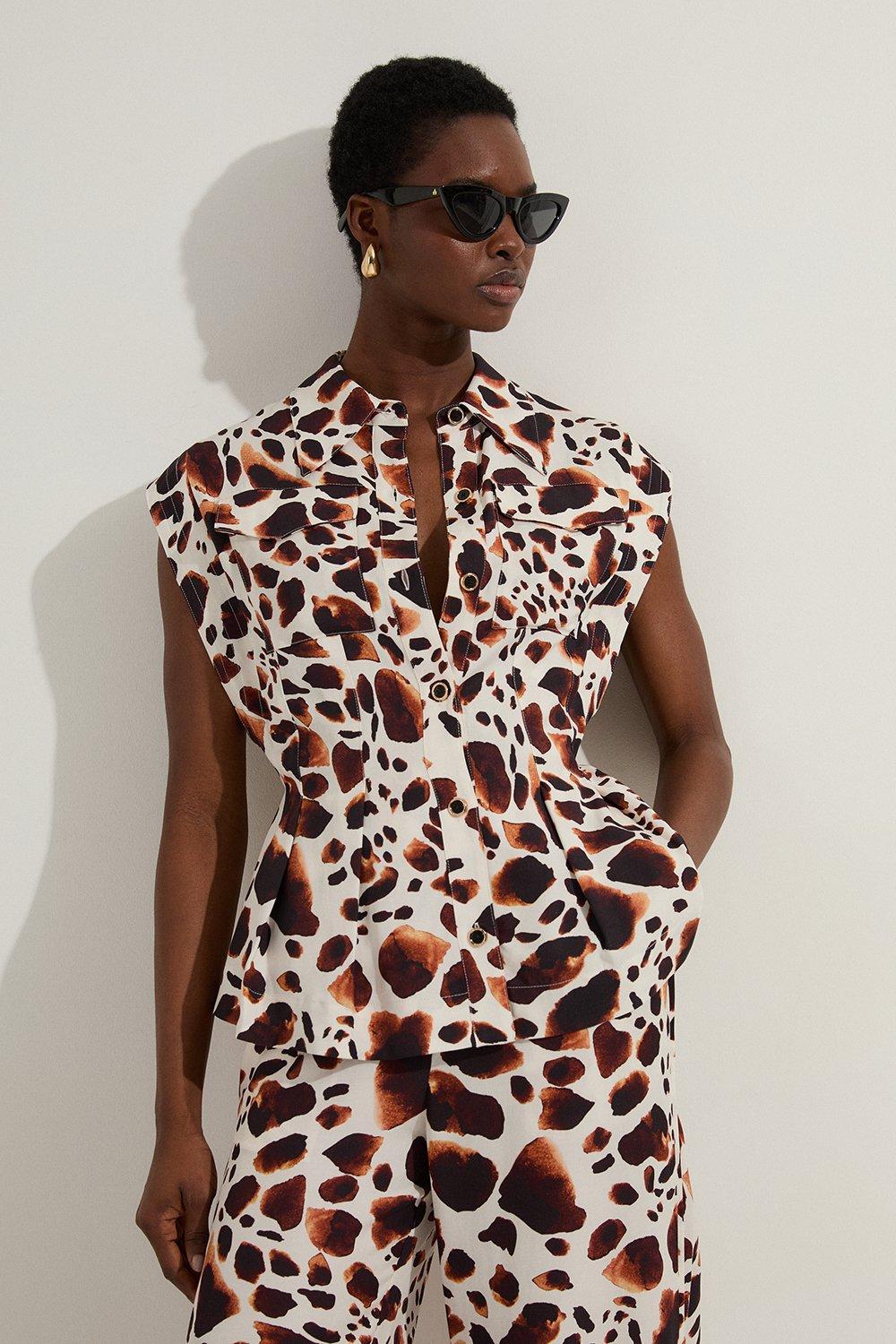 Premium Viscose Linen Topstitch Woven Blouse With Waist Seam Detail | Karen Millen