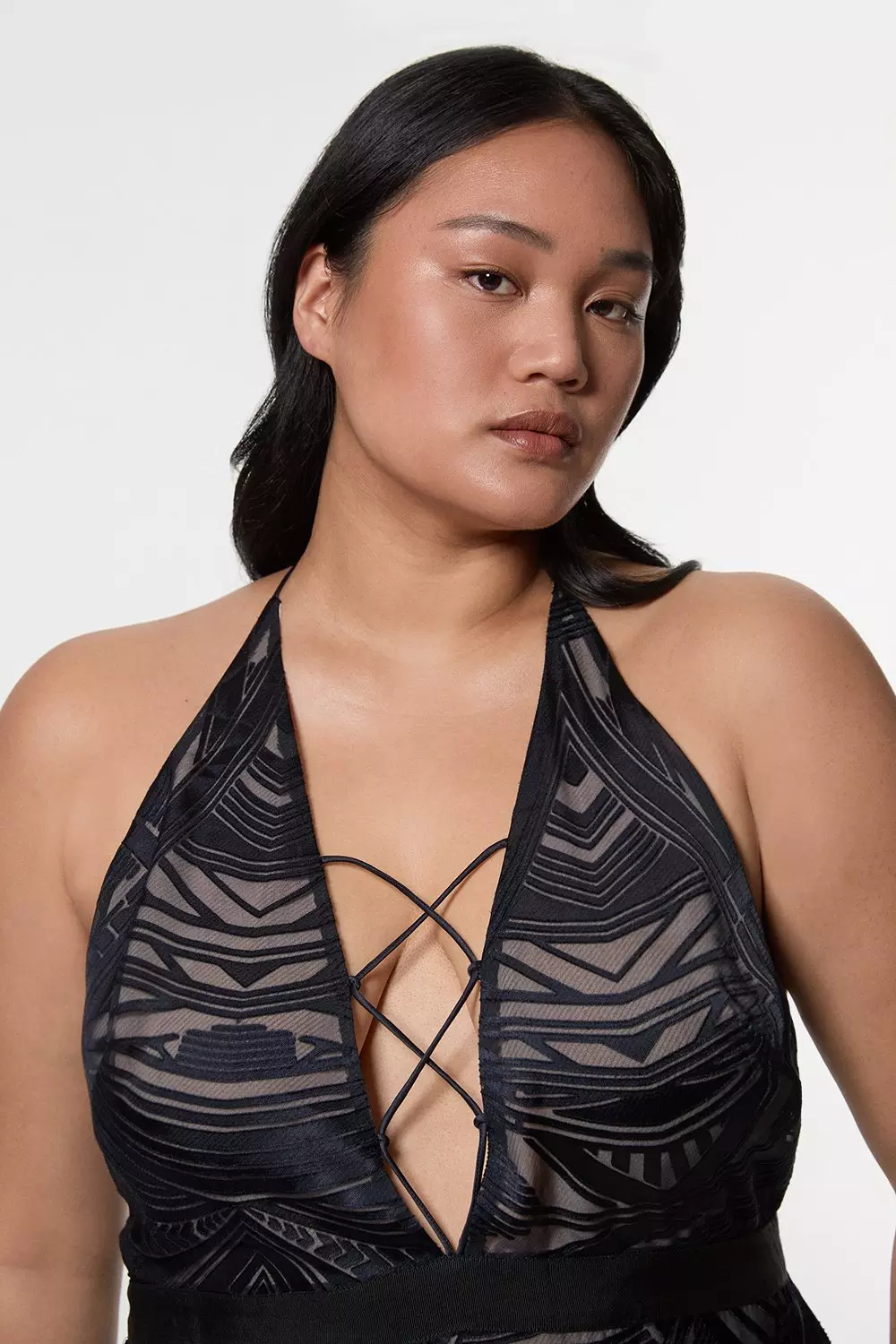 Amelia Graham Plus Size Burnout Lace Up Detail Woven Column