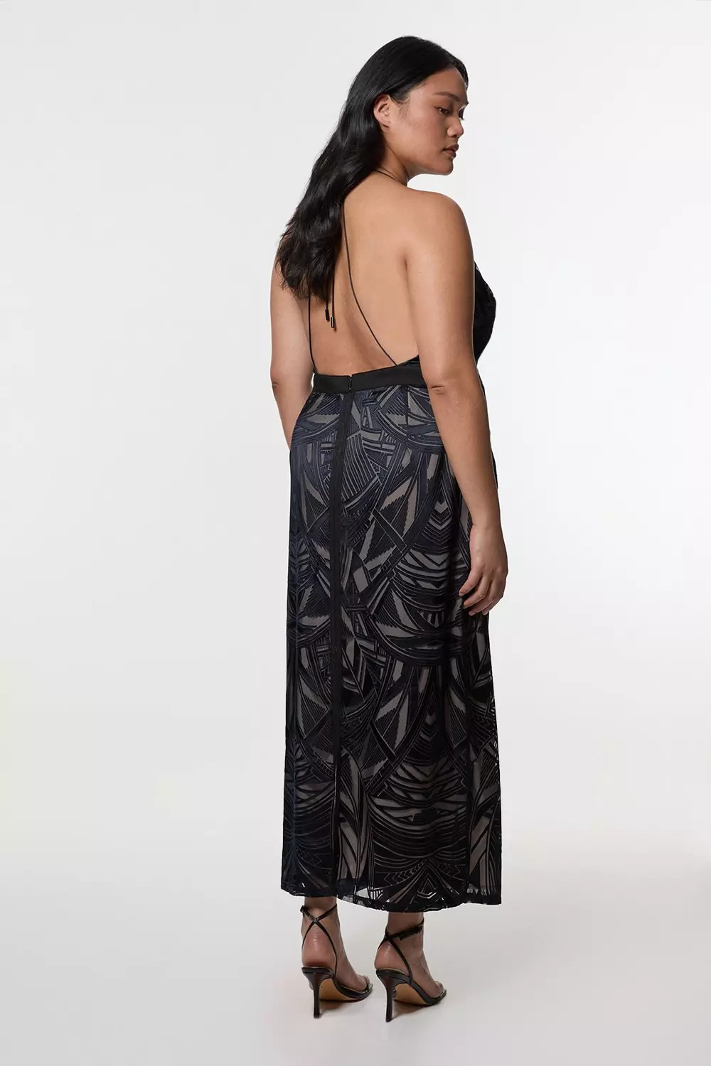 【Karen Millen】Amelia Graham ステイトメント ウーブンドレス Amelia Graham Plus Size Burnout Lace Up Detail Woven Column